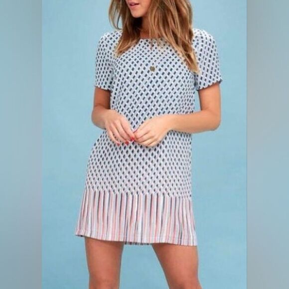NWT LULU'S Santa Monica Light Blue Print Shift Dress - Picture 3 of 10